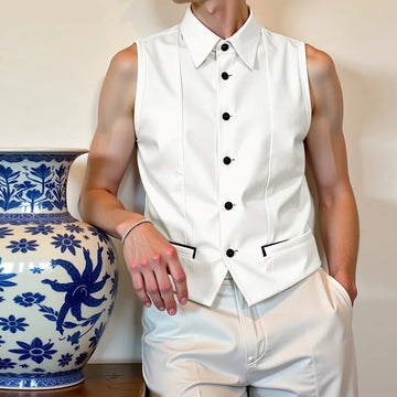 AIDASE  -  Tops American Style Fashion New Men's Solid Vests Casual Clubwear Hot Sale Male Lapel Collar Design Tank Tops S-5XL aidase-shop